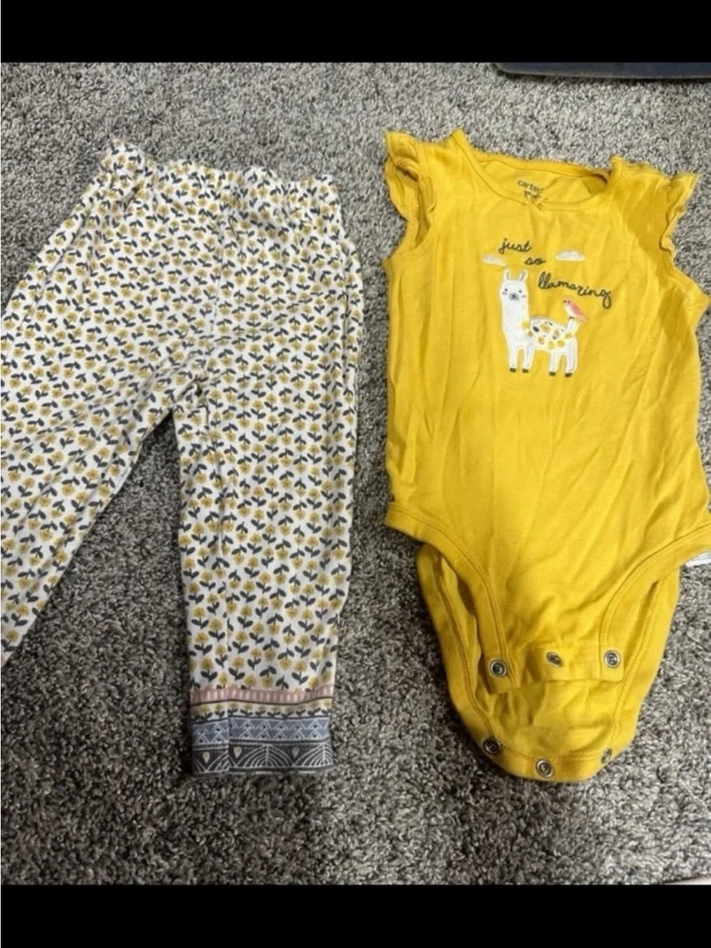 Carter's Yellow Llama Bodysuit with Patterned White & Yellow Leggings